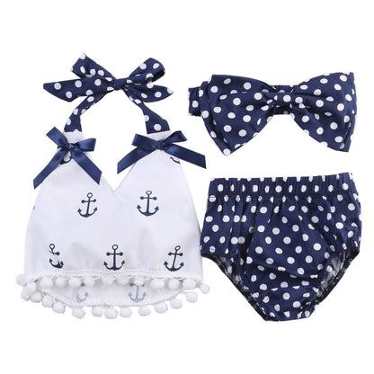 Anchors Tops Shirt Polka Dot Briefs Head Band 3pcs