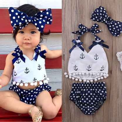 Anchors Tops Shirt Polka Dot Briefs Head Band 3pcs