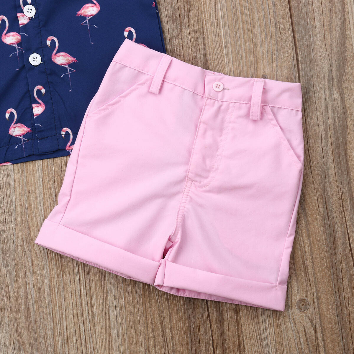 2PCS Set Flamingo  T-shirt+Shorts