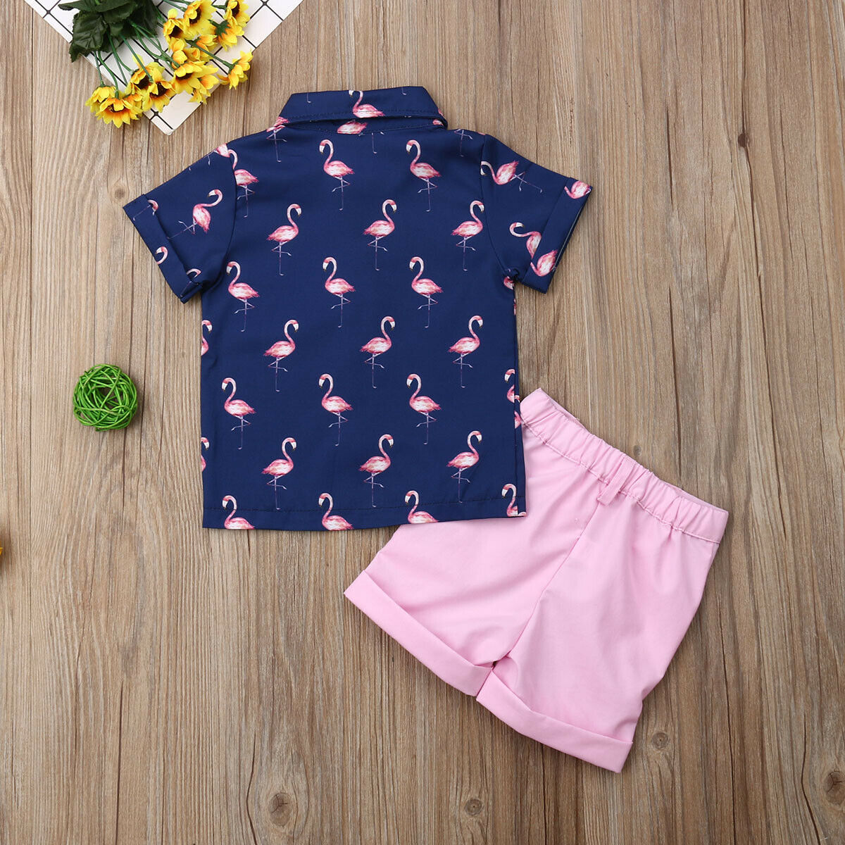 2PCS Set Flamingo  T-shirt+Shorts