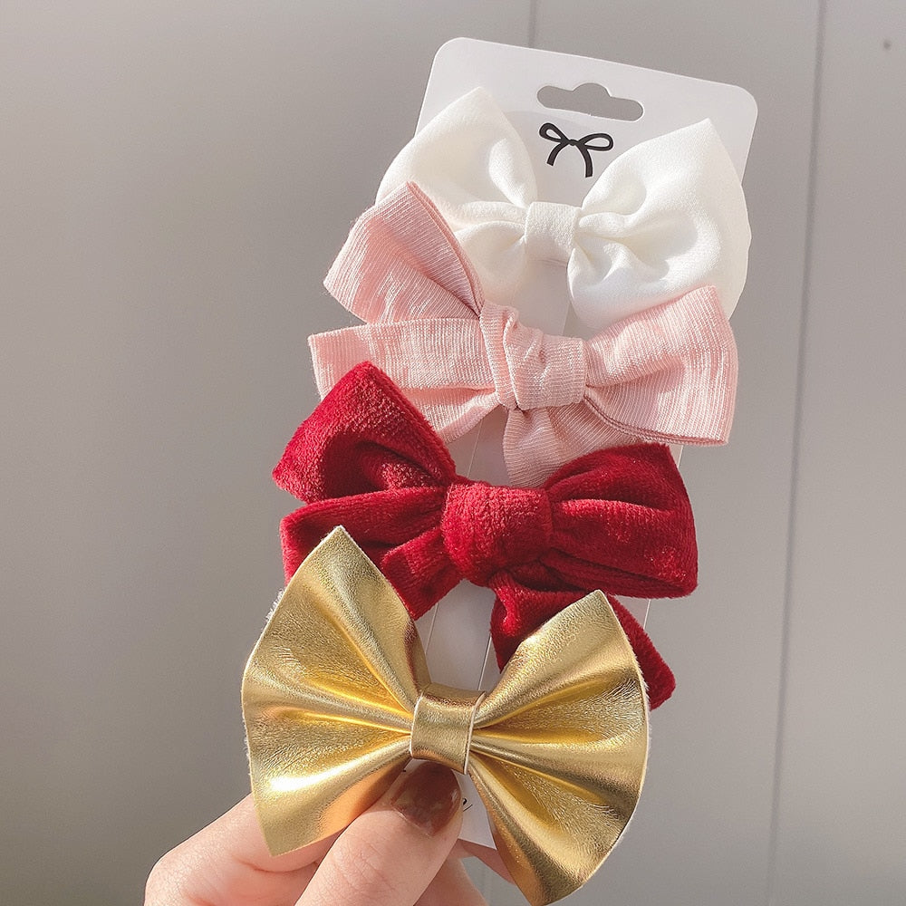 4Pcs/set Lily Embroidery Bowknot Hair Clips