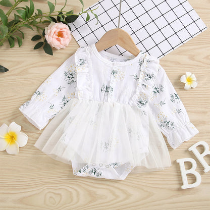 Baby Girls Romper Long Sleeve Floral Casual Daily Princess Gauze Dress