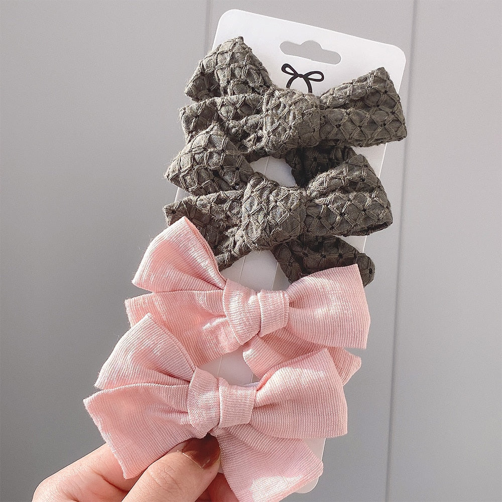 4Pcs/set Lily Embroidery Bowknot Hair Clips