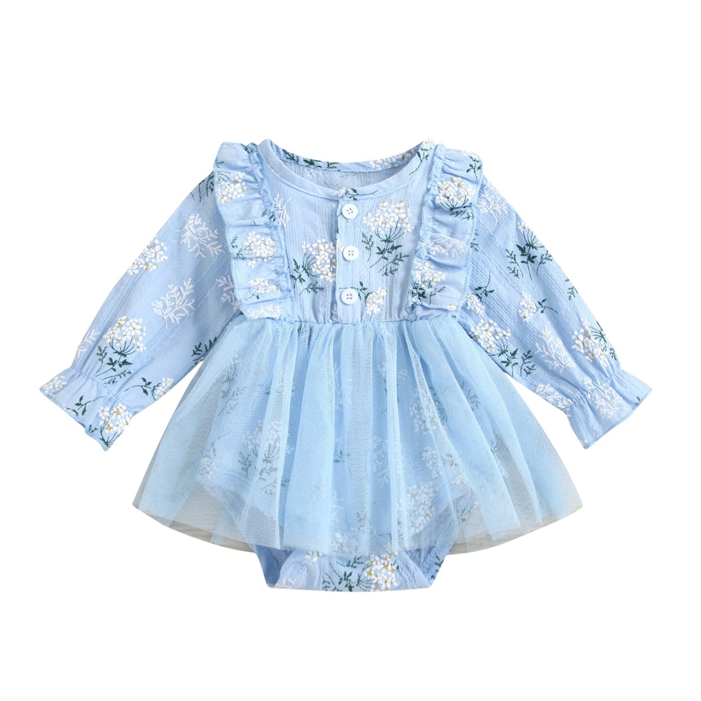 Baby Girls Romper Long Sleeve Floral Casual Daily Princess Gauze Dress