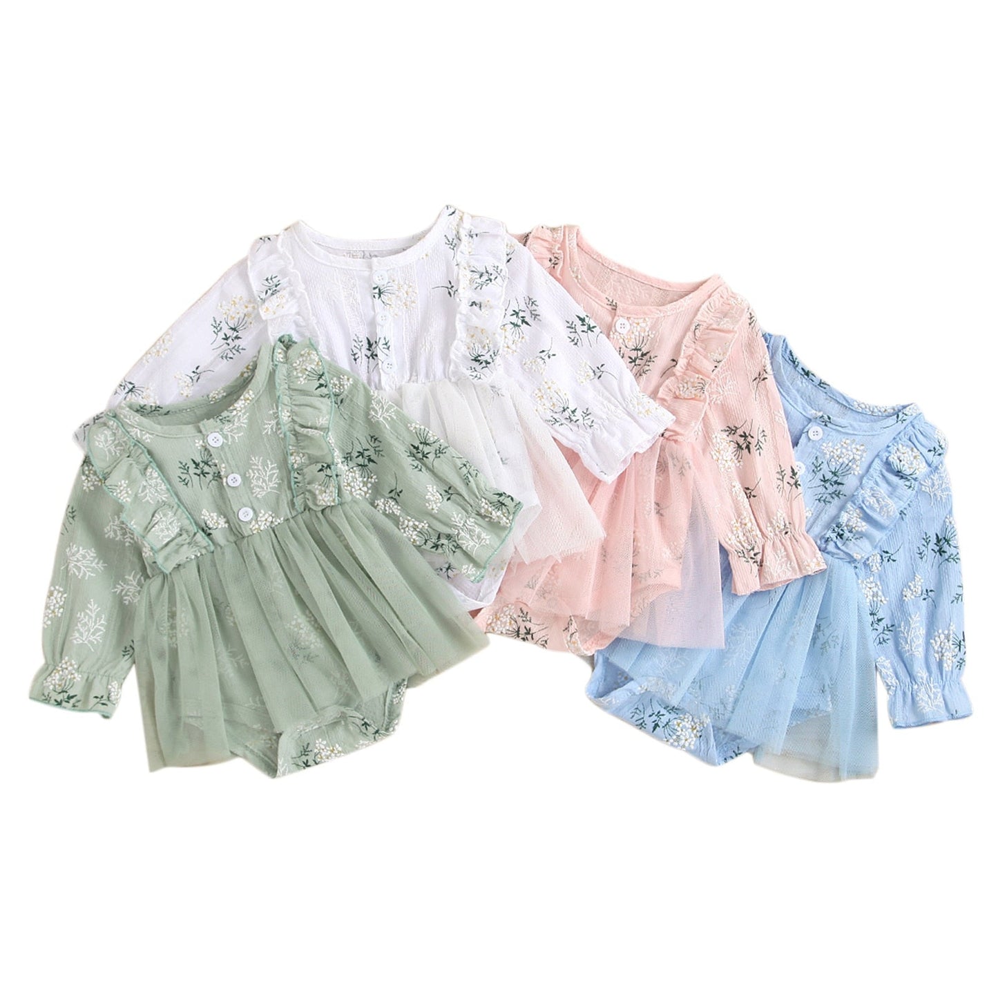 Baby Girls Romper Long Sleeve Floral Casual Daily Princess Gauze Dress