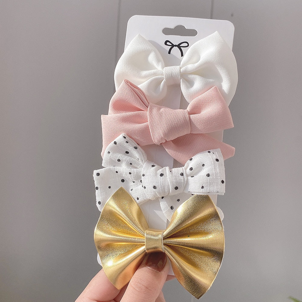 4Pcs/set Lily Embroidery Bowknot Hair Clips