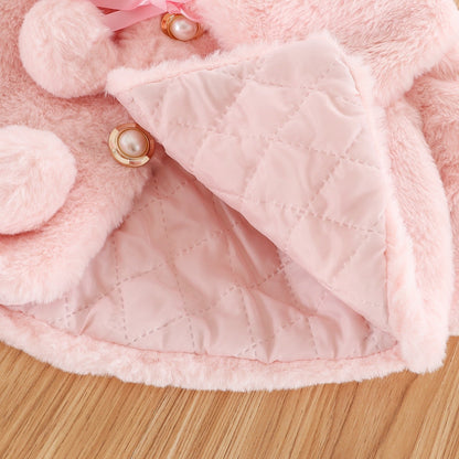 Children's Furry Pom Pom Pearls Coat