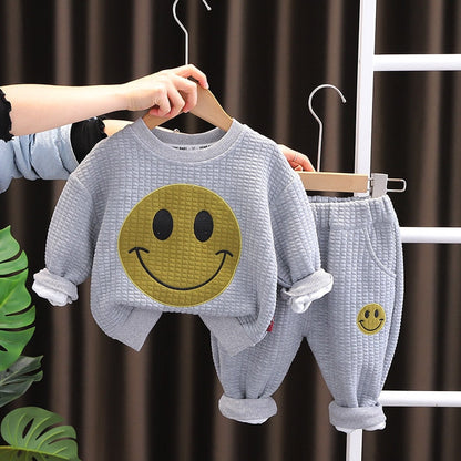 Baby Two Piece Clothes Set Cartoon Smily Sweatshirt Sweatpants Track