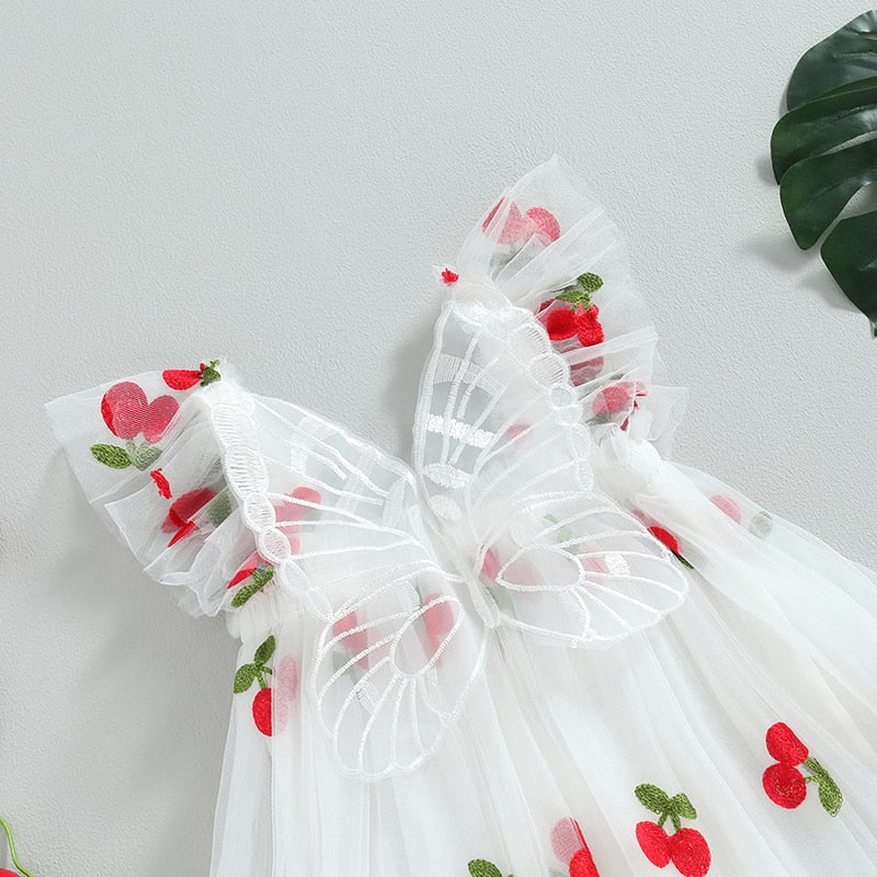 Cherry Print Tulle Dress Toddler Butterfly Dress