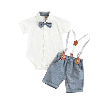 Bow Tie Shorts + Shirt + Overall Set