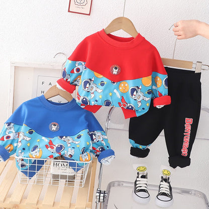 2PCS Clothes Set Printed Space Astronaut Sweatshirt Sweatpants