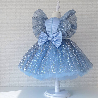 Children's party dress with tulle and stars