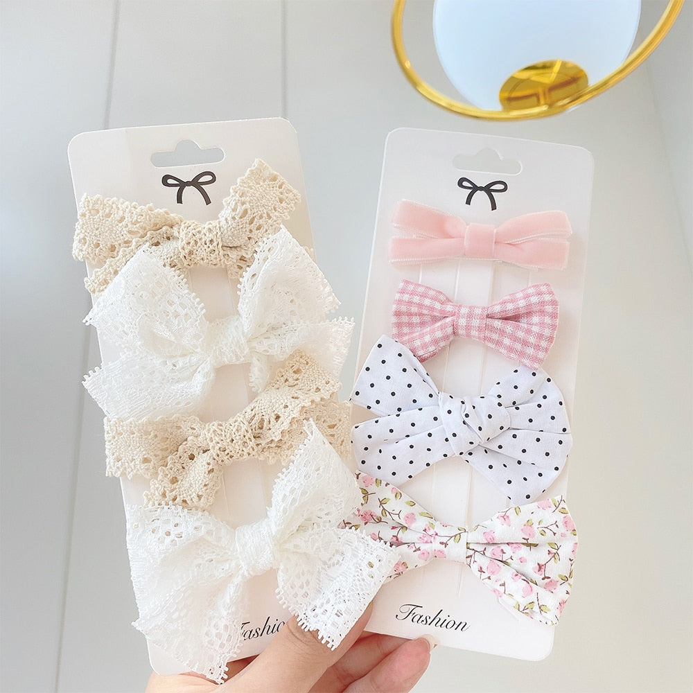 4Pcs/set Sweet Lace Printed Bowknot Hair Clips