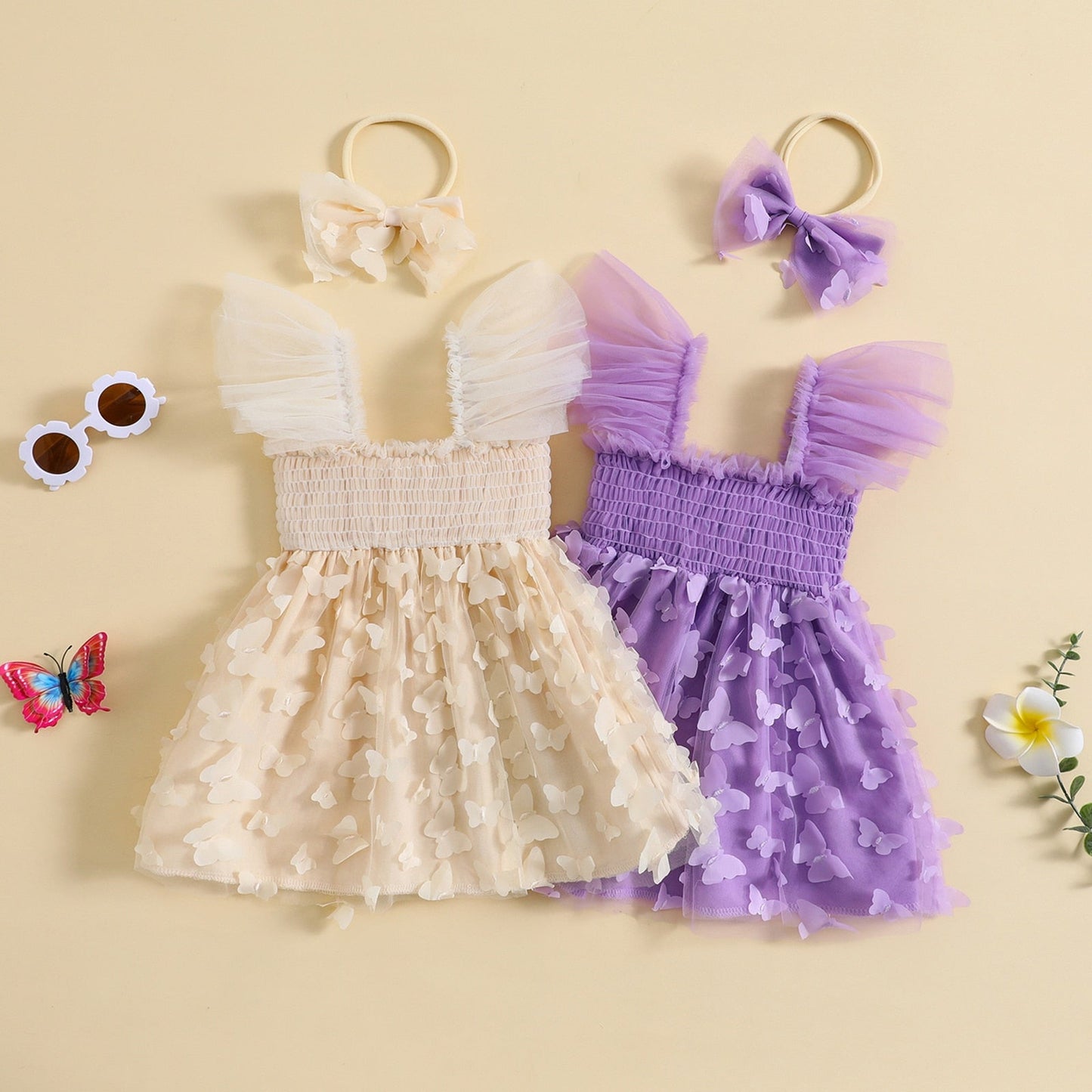 Butterfly Princess Tulle Dress and Headband for Party Summer Clothes