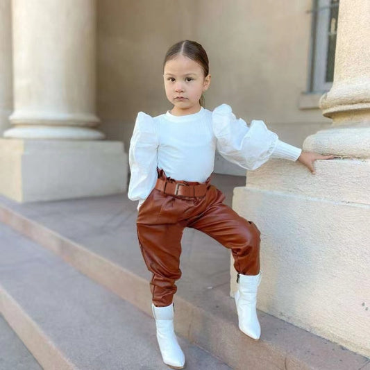 Children's set with brown pants with belt