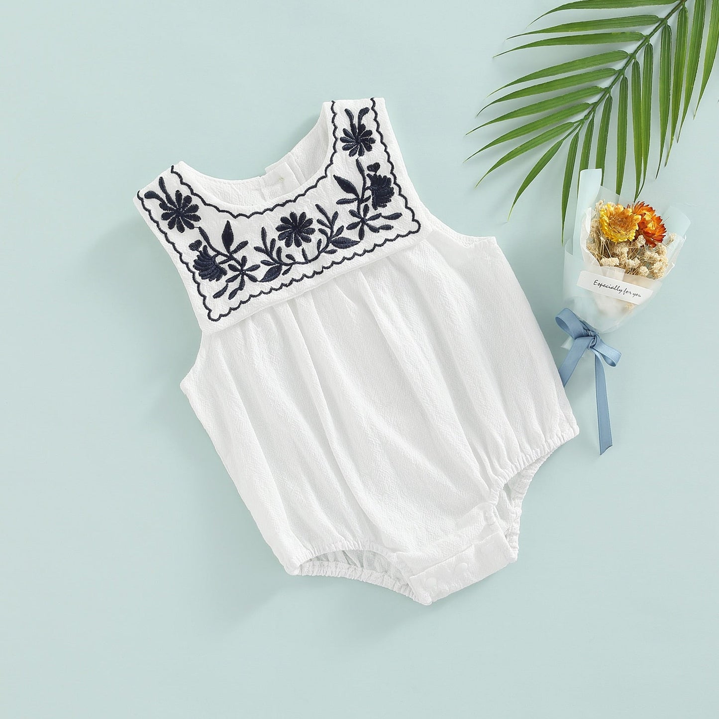 Blue Embroidered Bodysuit