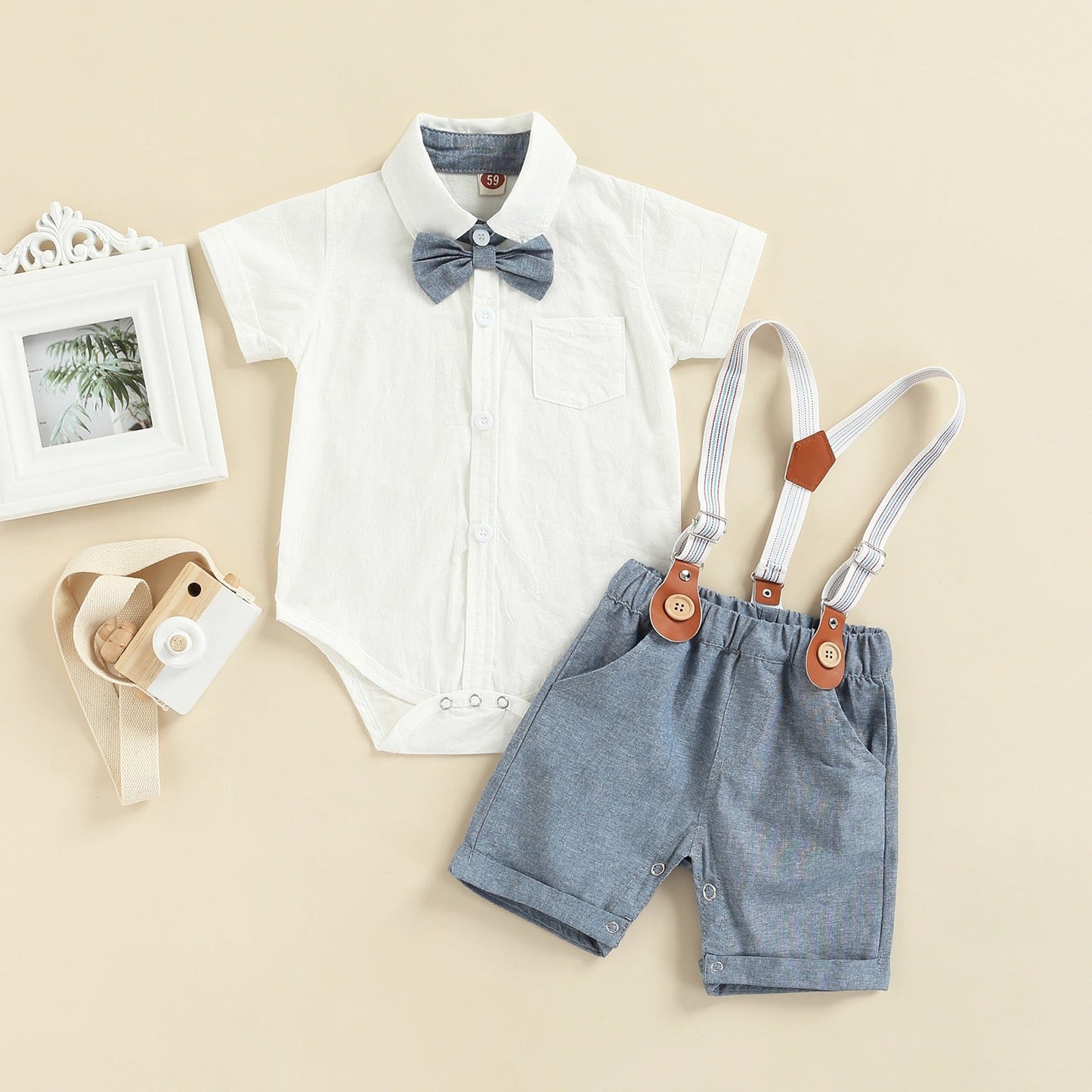 Bow Tie Shorts + Shirt + Overall Set