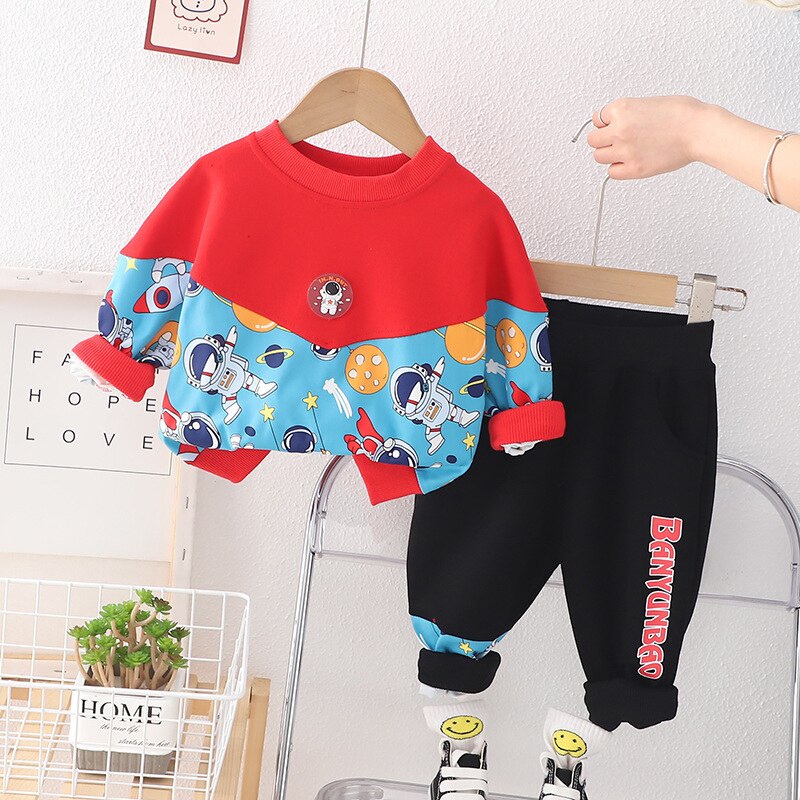 2PCS Clothes Set Printed Space Astronaut Sweatshirt Sweatpants