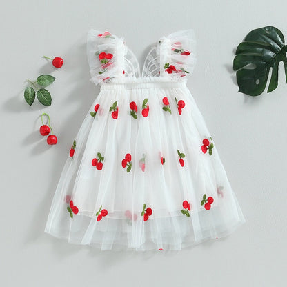 Cherry Print Tulle Dress Toddler Butterfly Dress