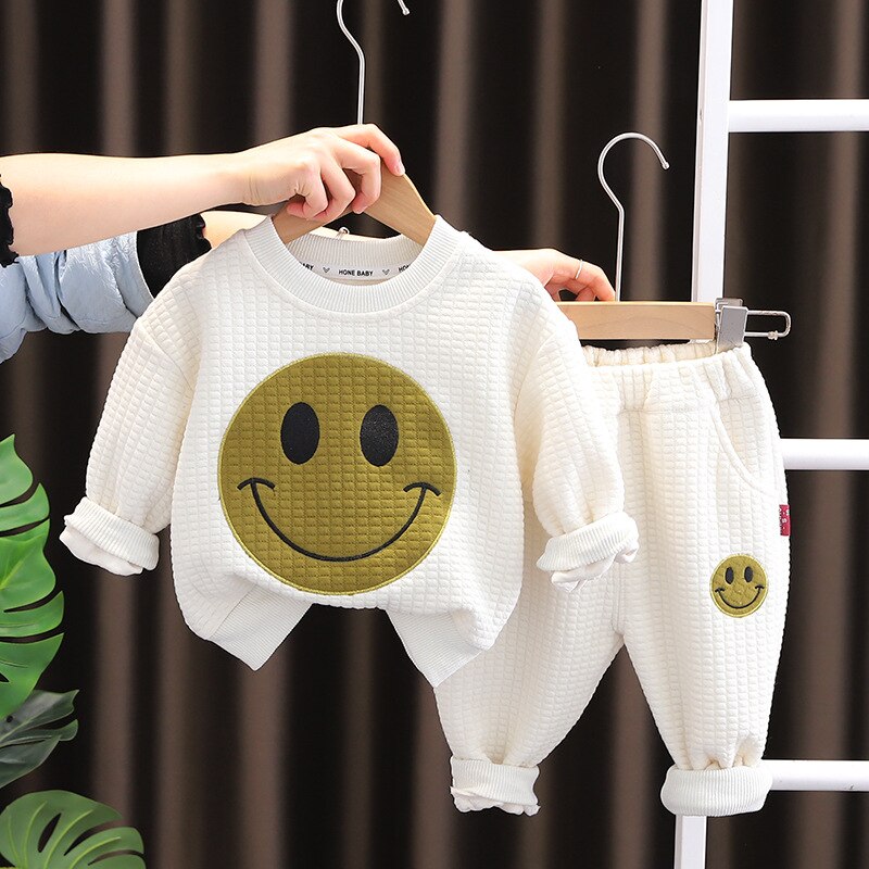 Baby Two Piece Clothes Set Cartoon Smily Sweatshirt Sweatpants Track