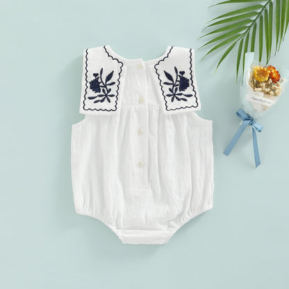 Blue Embroidered Bodysuit