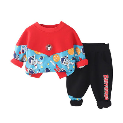 2PCS Clothes Set Printed Space Astronaut Sweatshirt Sweatpants