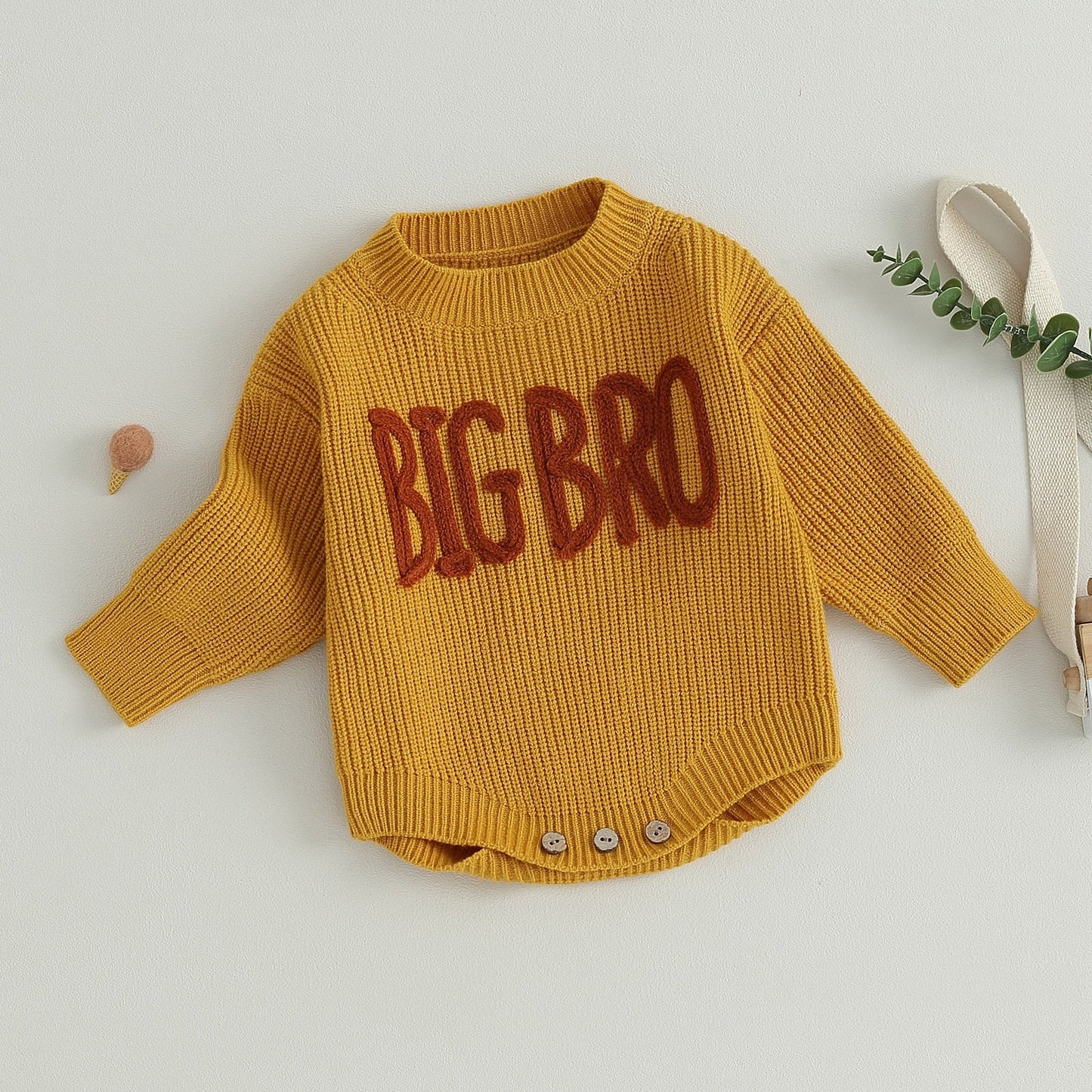 Big Bro Embroidered Romper Round Neck Sleeve