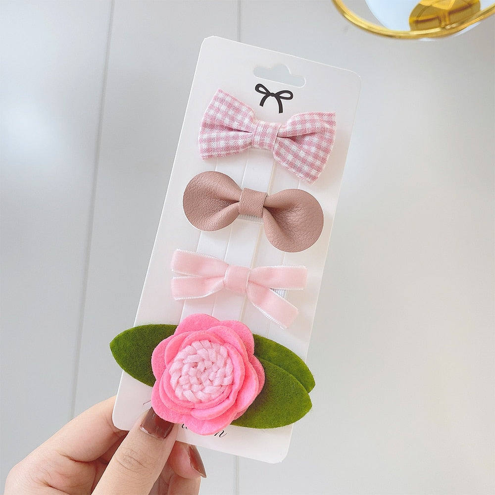 4Pcs/set Sweet Lace Printed Bowknot Hair Clips