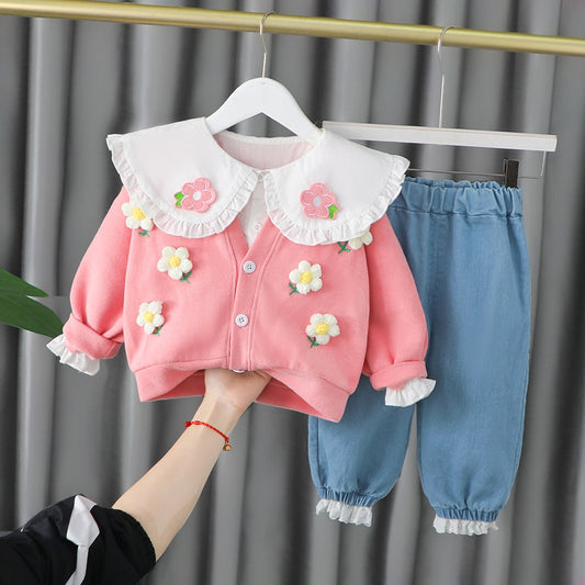 Children's shirt set with flower collar