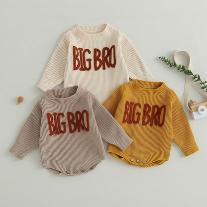 Big Bro Embroidered Romper Round Neck Sleeve