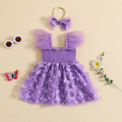 Butterfly Princess Tulle Dress and Headband for Party Summer Clothes