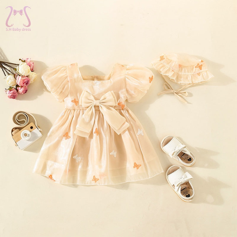 Set Summer Baby Girls Puff Sleeve Party Princess Evening Dresses Sweet Bow