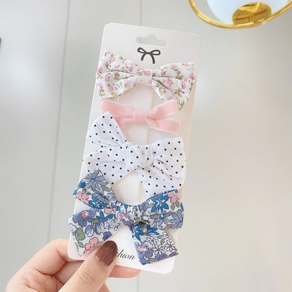 4Pcs/set Sweet Lace Printed Bowknot Hair Clips