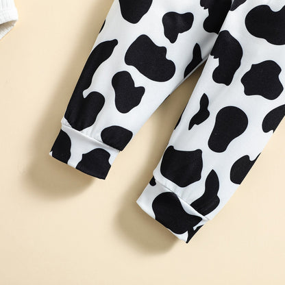 2Pcs Outfit Sets  Romper + Cow Print Pants