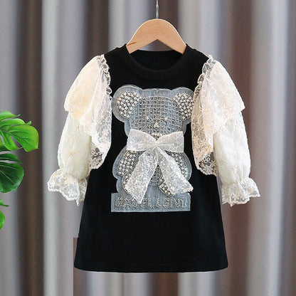 Children's dress with bear and lace