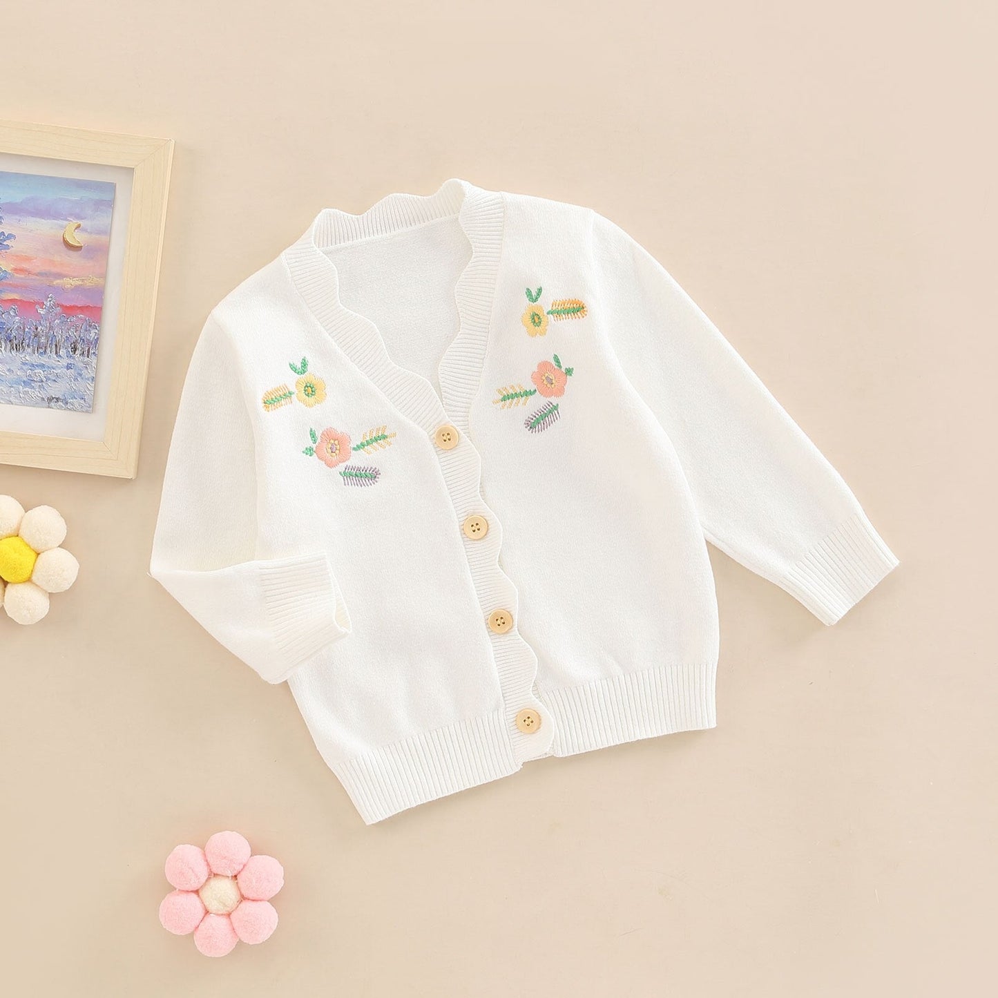 Cardigan with Flower Embroidery