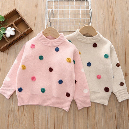 Baby Girls Boys Sweaters Coat Fashion Fur Ball Applique Kids Knitting Pullovers Tops Baby Boys Girls Warm Sweaters