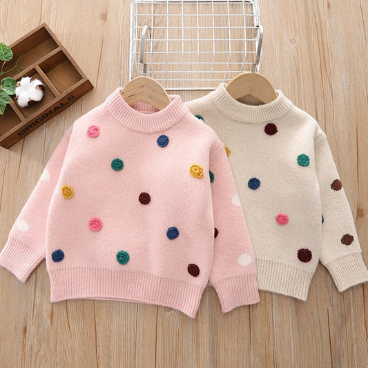 Baby Girls Boys Sweaters Coat Fashion Fur Ball Applique Kids Knitting Pullovers Tops Baby Boys Girls Warm Sweaters