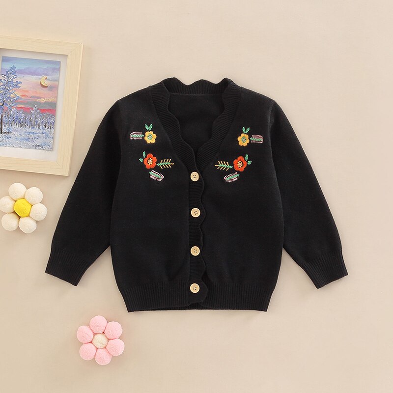 Cardigan with Flower Embroidery