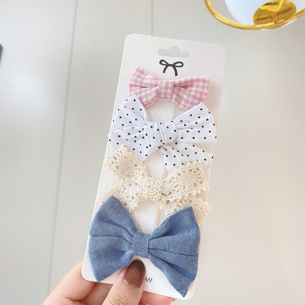 4Pcs/set Sweet Lace Printed Bowknot Hair Clips