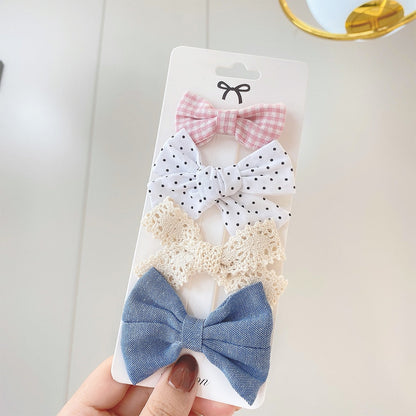 4Pcs/set Sweet Lace Printed Bowknot Hair Clips