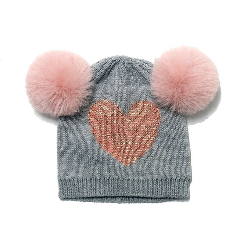 Children's Cap Pom Pom Heart