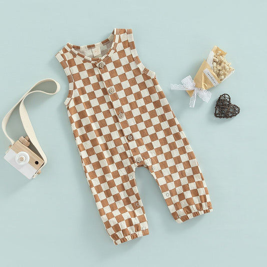 Beige Chess Children's Jumpsuit