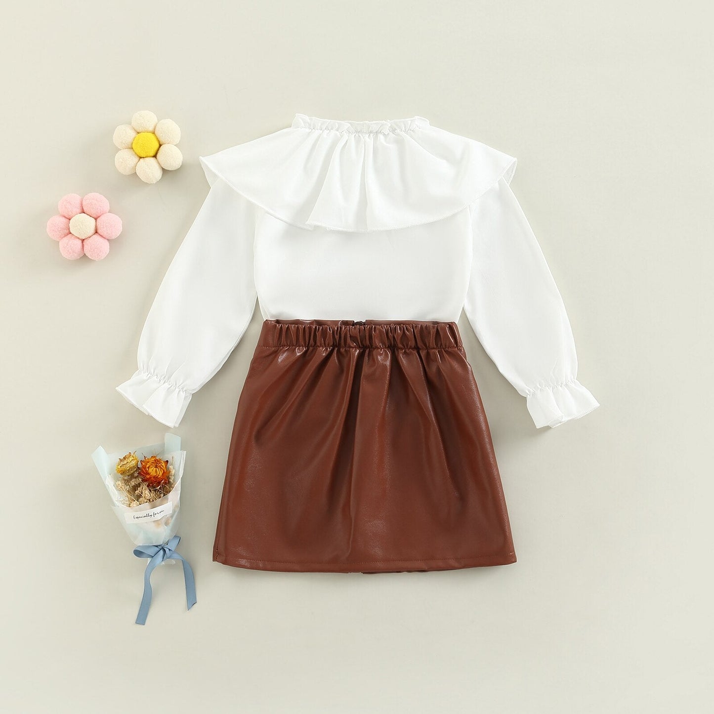 Blouse + PU Leather Skirt Set 18M-6T