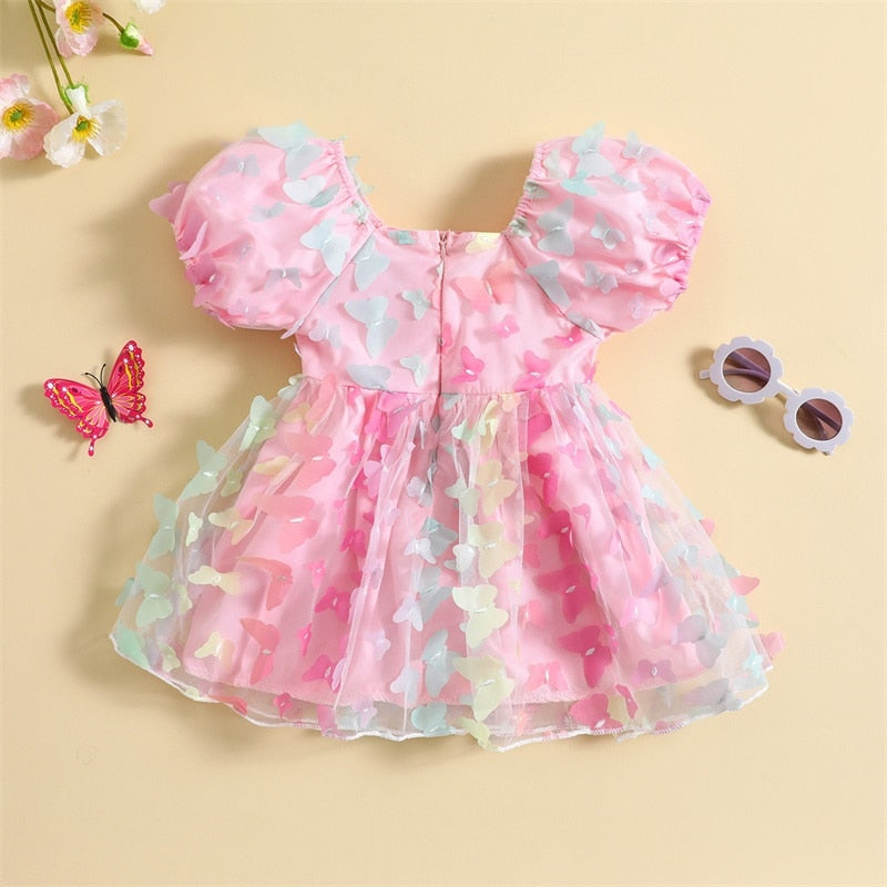 Butterflies Puff Sleeves Dress