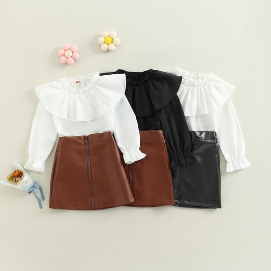 Blouse + PU Leather Skirt Set 18M-6T