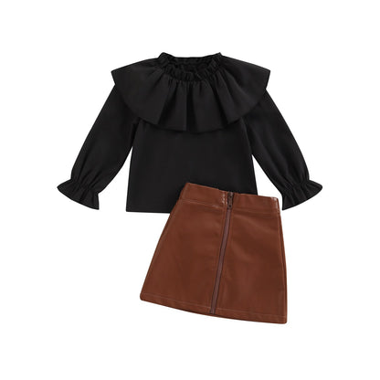 Blouse + PU Leather Skirt Set 18M-6T