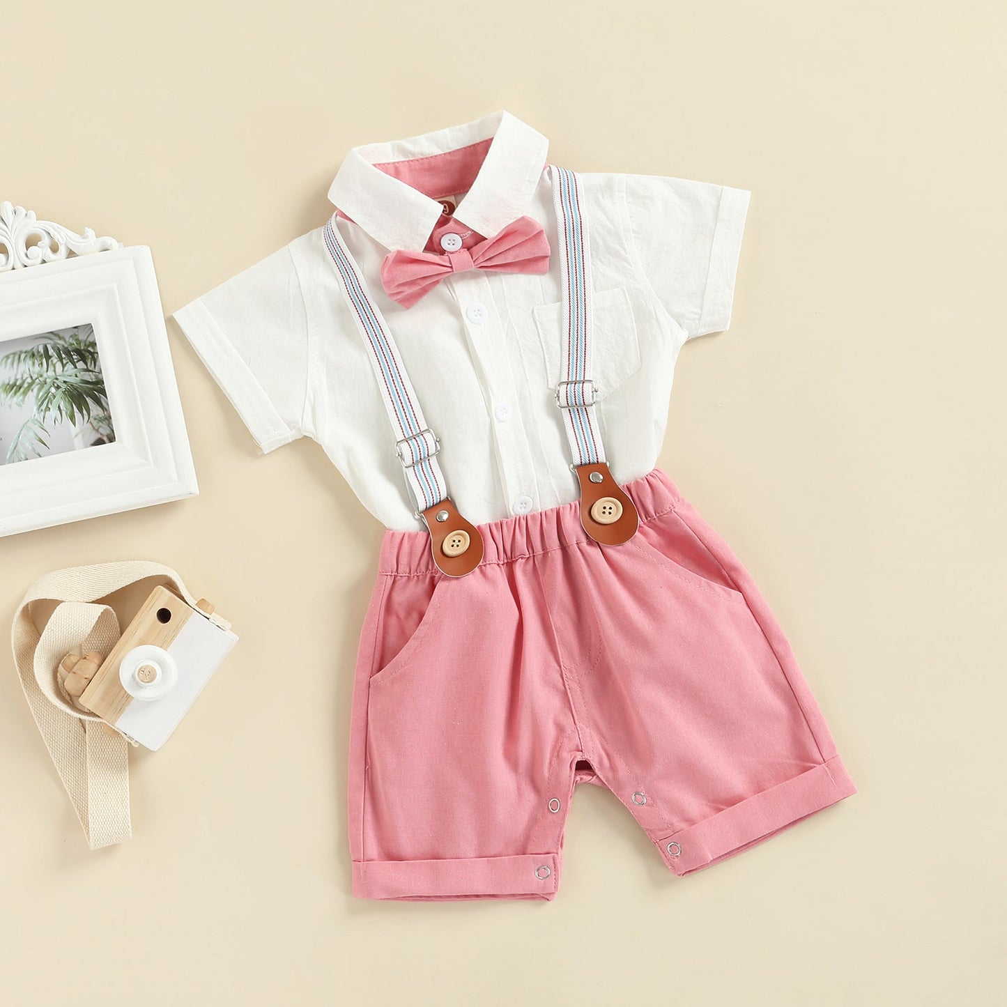 Bow Tie Shorts + Shirt + Overall Set