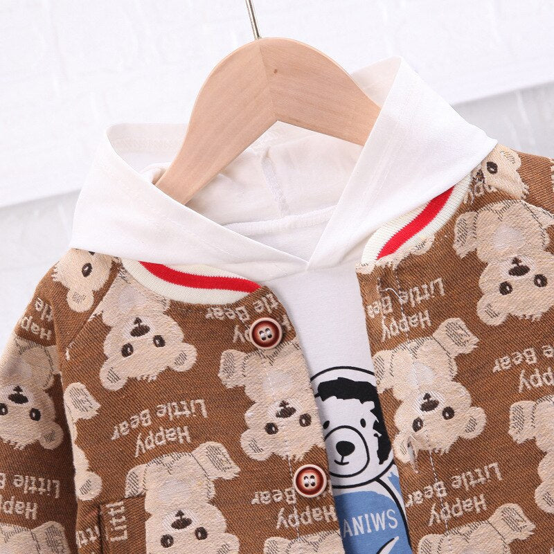 3pcs s tracksuits bear print cardigan coat+hooded shirts+pants