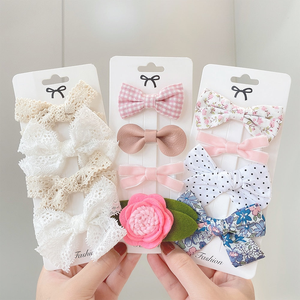 4Pcs/set Sweet Lace Printed Bowknot Hair Clips